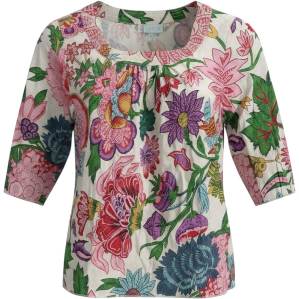 Peek Sgt Fletcher Girls‎ Floral Cotton Blouse White Multi Color Size L 8